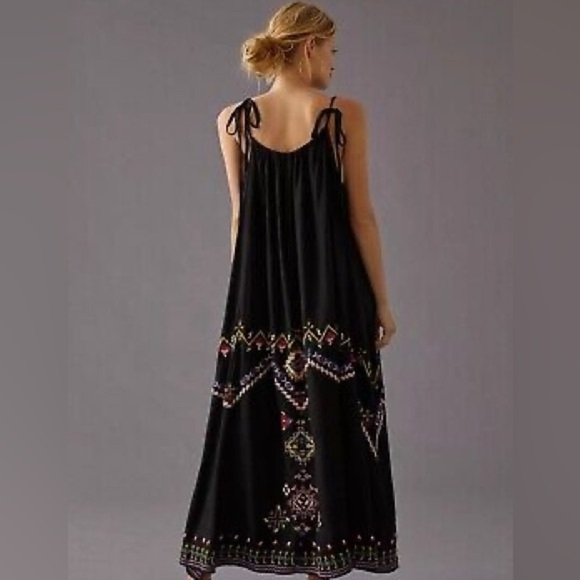 By Anthropologie Embroidered Halter Maxi Dress in Black Size XS - Picture 4 of 10